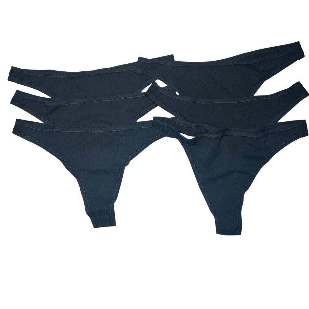 NWOT Quince Organic Cotton Thong (6-pack) black women's xs